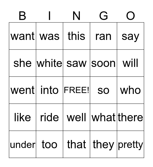 SIGHT WORDS BINGO Card