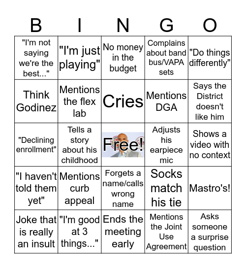 Godinez Staff Meeting Bingo Card