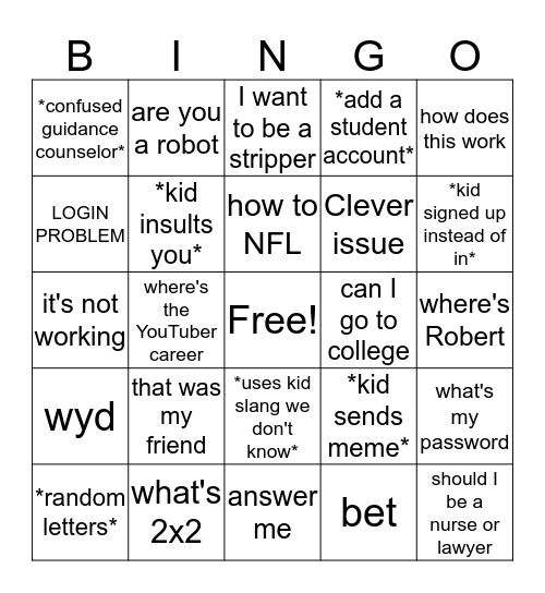 Support Chat Bingo Card