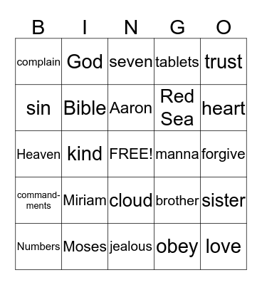 Aaron, Miriam, Moses Bingo Card