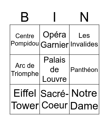 French Buildings Bingo Card