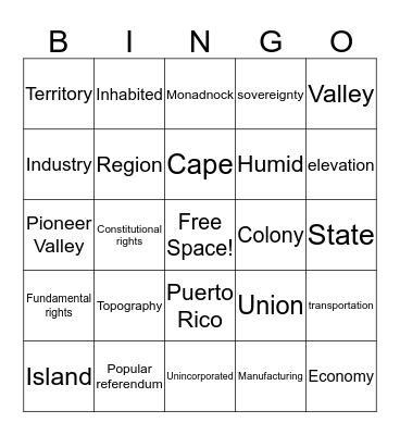 Vocab Bingo Card