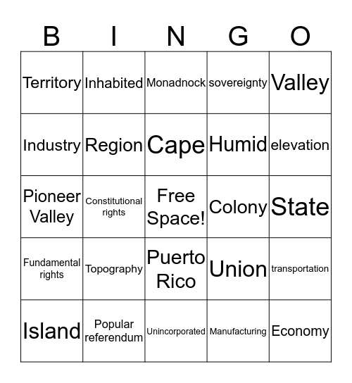 Vocab Bingo Card