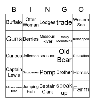 Sacagewea's Journey Review Game  Bingo Card