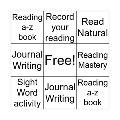 Reading Centers Bingo Card