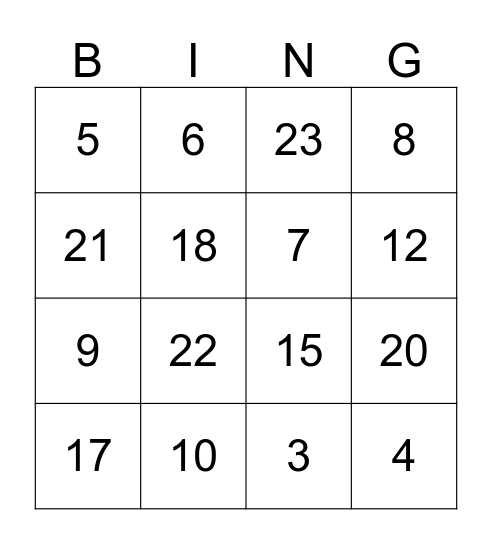 Reken BINGO 12+12 Bingo Card
