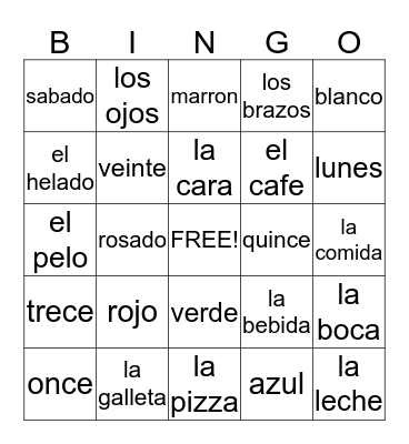 Spanish Review 4-6 Bingo Card