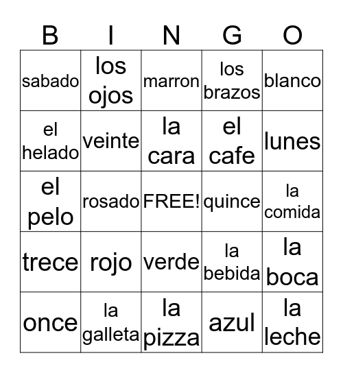 Spanish Review 4-6 Bingo Card