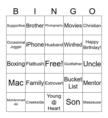 Winn is 50! Bingo Card