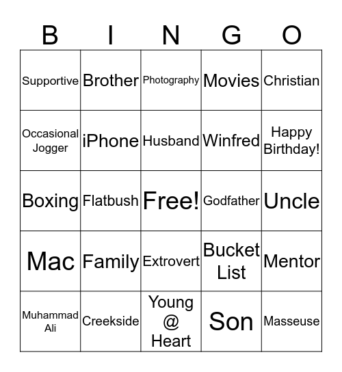Winn is 50! Bingo Card