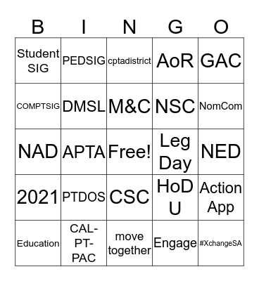Leadership, Networking, and Advocacy Bingo Card