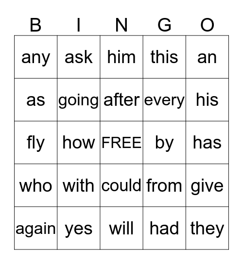 SIGHT WORDS BINGO Card