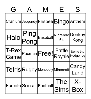 Games Bingo Card