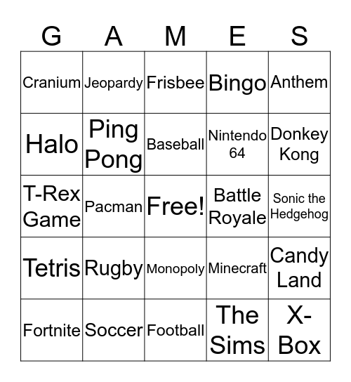 Games Bingo Card