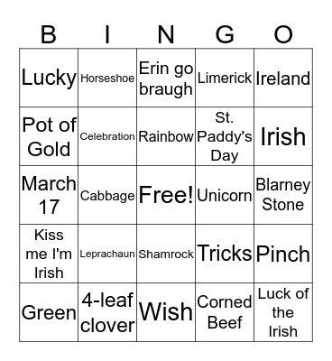 St. Patrick's Day Bingo Card