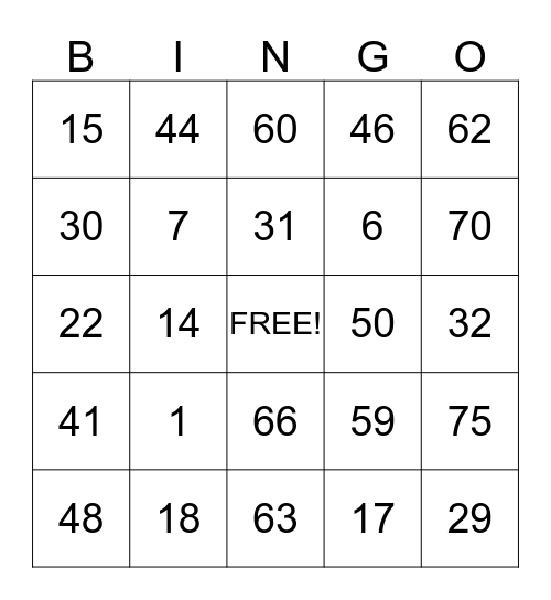 Untitled Bingo Card