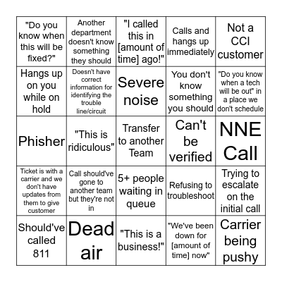 Call  Bingo Card