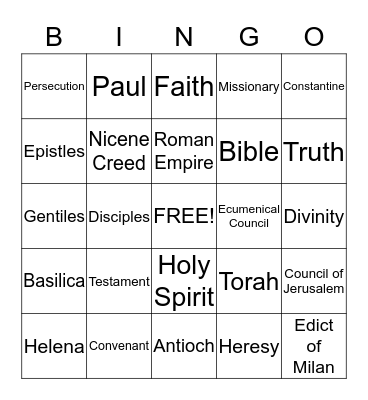 Early Christianity Bingo Card