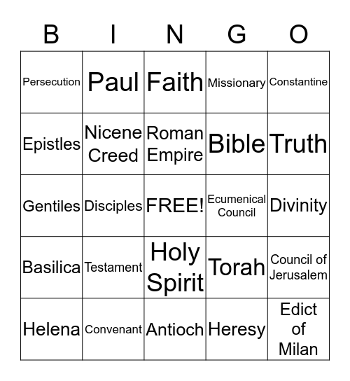 Early Christianity Bingo Card