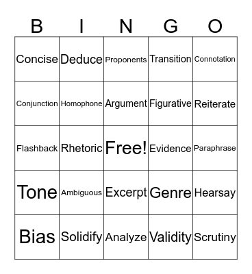 Reading Words Bingo Card