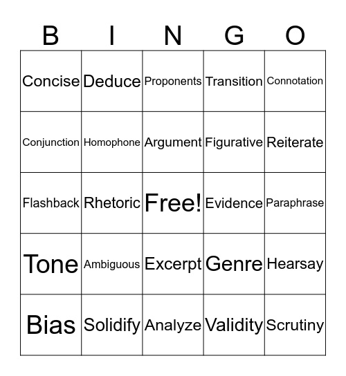 Reading Words Bingo Card