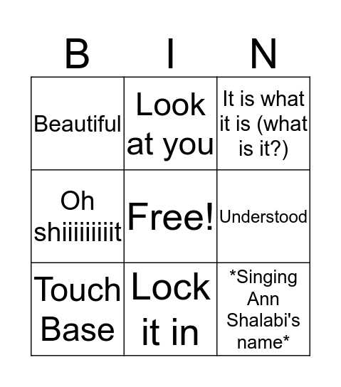 Gordie Bingo Card