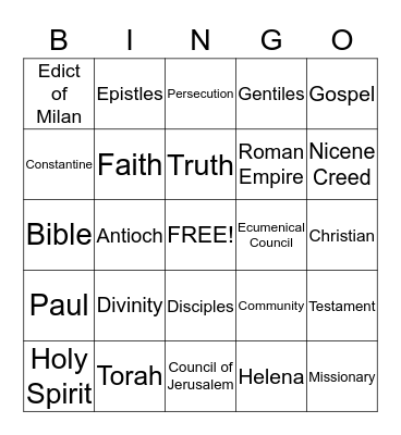 Early Christianity Bingo Card