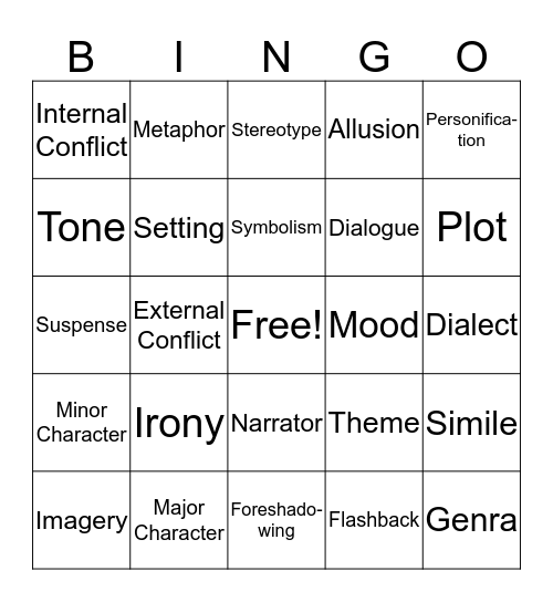 Literary Terms Bingo Card