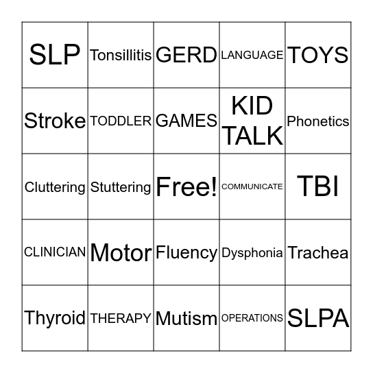 LYNNE ALBA SPEECH THERAPY Bingo Card