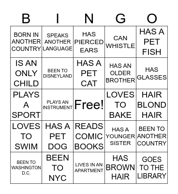 GETTING TO KNOW YOU Bingo Card