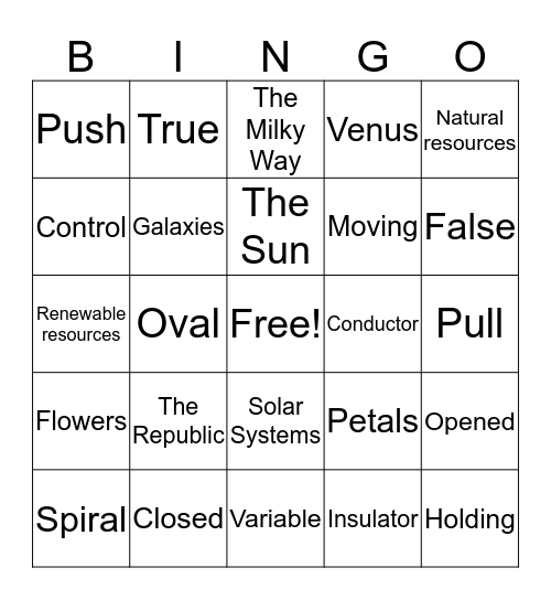 Set 5 Bingo Card