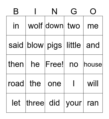 The Three Pigs Bingo Card