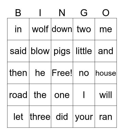 The Three Pigs Bingo Card