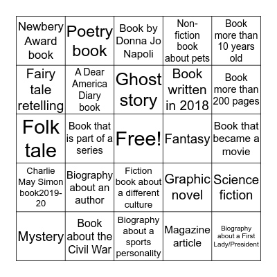 Tween Bingo Card