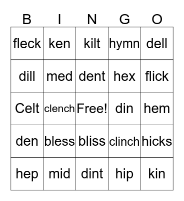 /e/ and /I/ Bingo Card