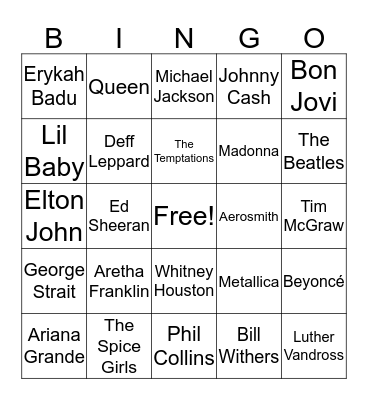 Musical Mashup Bingo Card