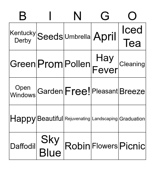 SPRINGTIME WITH CAB Bingo Card
