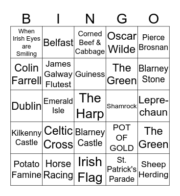 LUCKY IRISH BINGO Card
