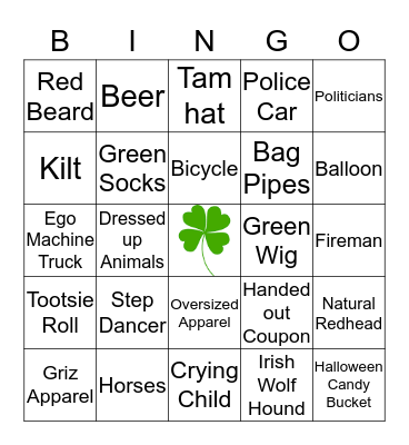 St. Patrick's Parade Bingo Card
