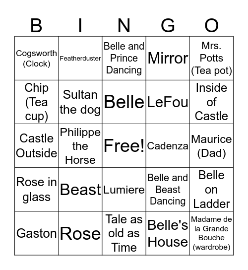 Beauty and the Beast Bingo Card