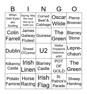 LUCKY IRISH BINGO Card