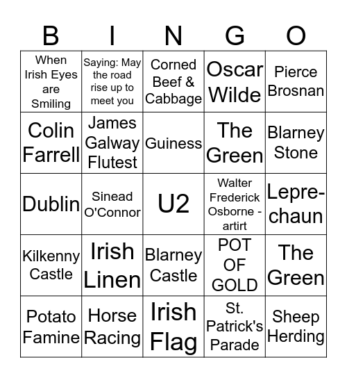 LUCKY IRISH BINGO Card