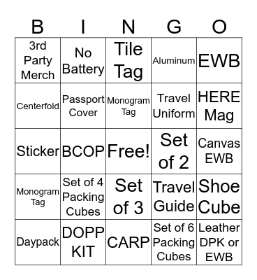 AWAY BINGO Card