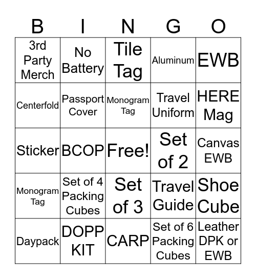 AWAY BINGO Card