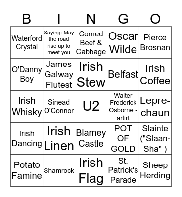 LUCKY IRISH BINGO Card