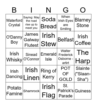 LUCKY IRISH BINGO Card