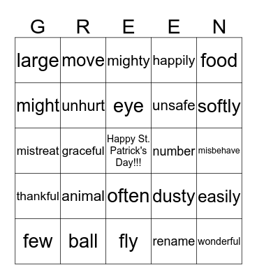 St. Patrick's Day Bingo Card