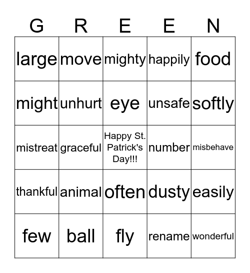 St. Patrick's Day Bingo Card