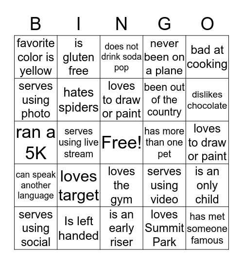 Creative Team Night Bingo Card