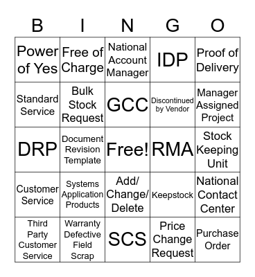 ACRONYM BINGO Card